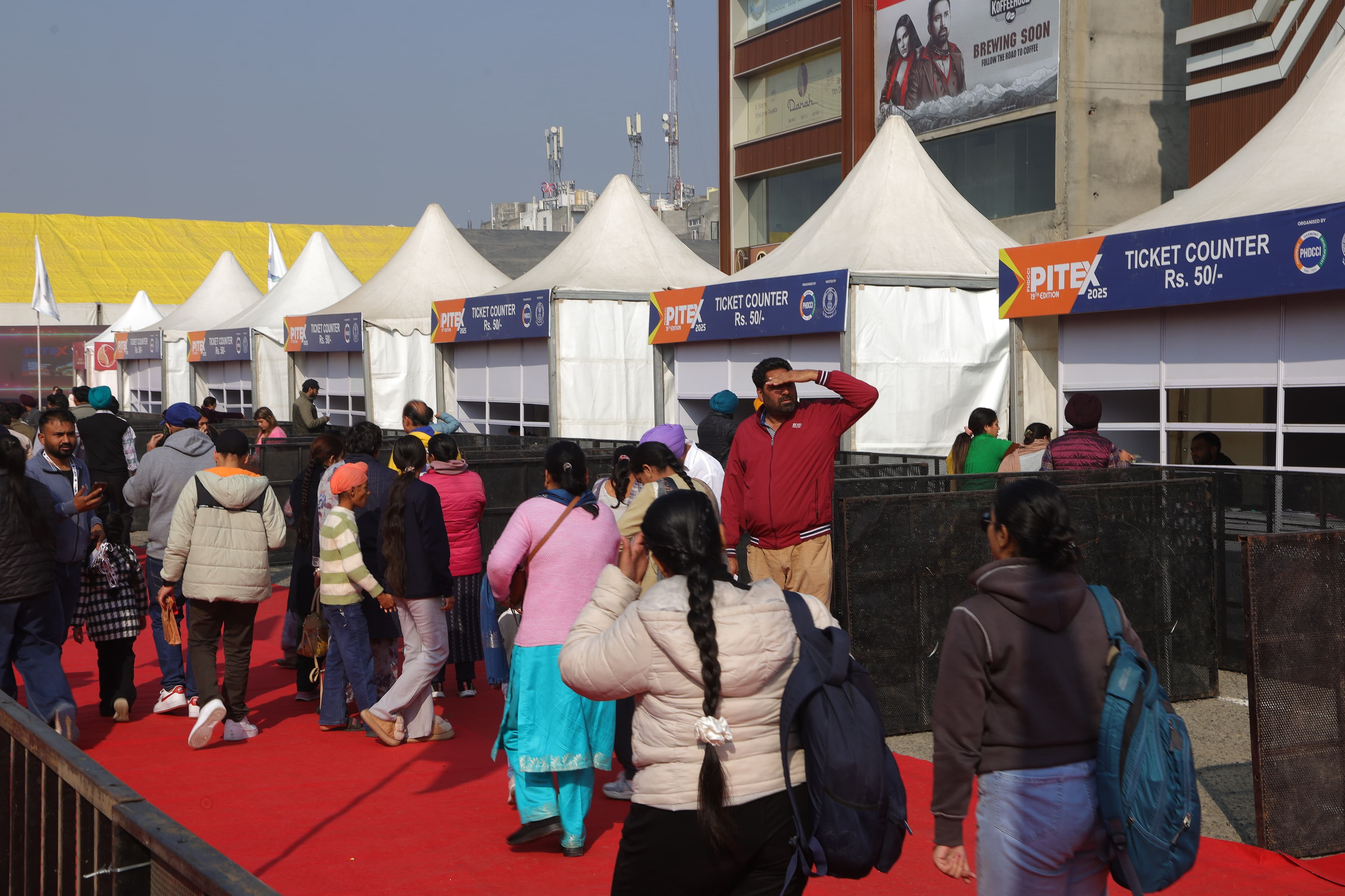 Visitors arriving at exhibition ticket counters